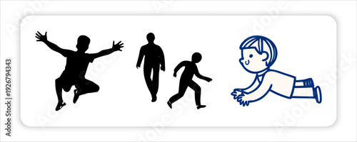 Diverse human movement silhouettes: A dynamic collection of silhouetted figures captures various moments of human activity and motion.