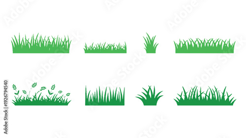Green grass clumps and blades for design and decoration isolated on white background