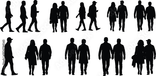 Collection of human silhouettes in various poses and outfits