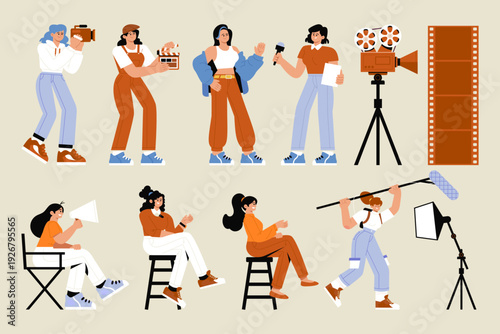 Women Filmmaking Complete Production Illustration Set