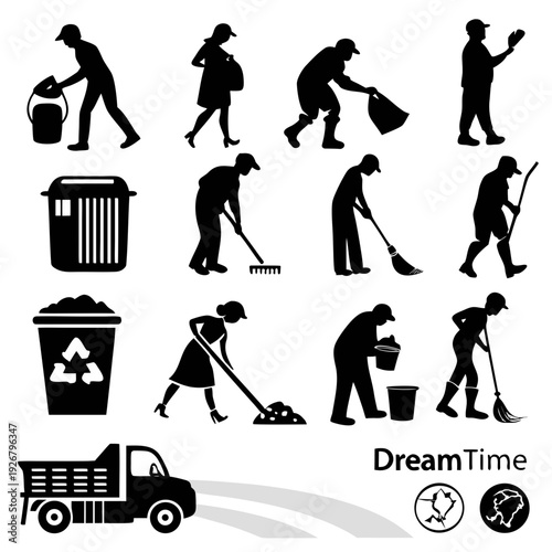 A group of people are cleaning up the street Vector