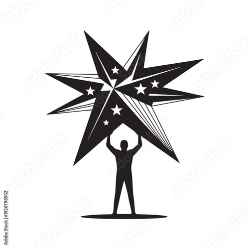 Man holding star icon vector, person with star graphic, achievement symbol, success outline, victory silhouette, award logo, leadership concept