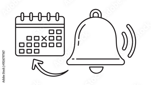 Recurring Appointment Reminder Icon with Calendar and Ringing Bell for Automated Notifications and Efficient Scheduling Systems