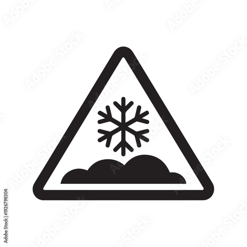 Snowflake and snowdrift warning sign icon for winter weather hazard and icy road conditions with precipitation and cold storm alert