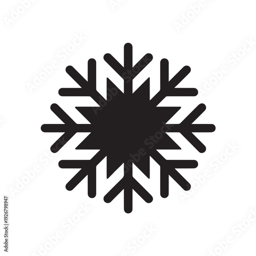 Stylized snowflake icon symbolizing winter cold weather and christmas holiday season with star shape inside isolated on transparent background for design element
