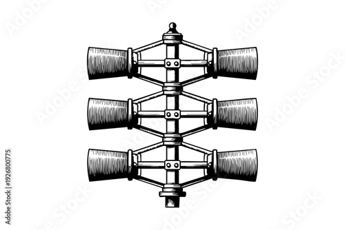 Vintage Railway Semaphore Signal Engraving Vector Illustration black and white line art	
