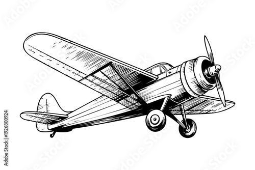 Vintage Propeller Monoplane Aircraft Flight Engineering Engraving Illustration