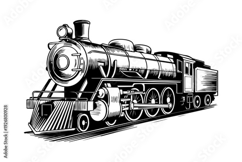 Vintage Steam Locomotive Front Profile Engraving Illustration