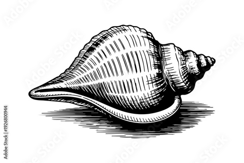 Vintage Seashell Conch Marine Life Engraving Illustration Icon