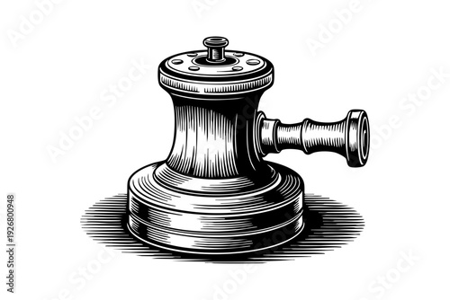 Vintage Manual Winch Nautical Capstan Engraving Illustration black and white line art	
