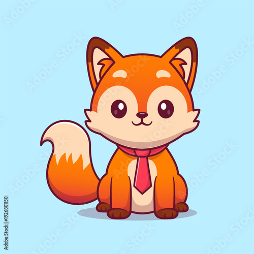 Cute Fox Sitting With Tie Cartoon