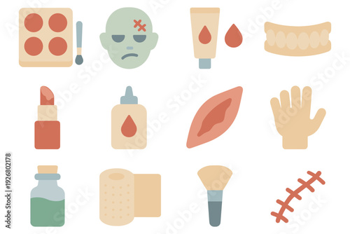 Halloween makeup essentials vector illustration in flat style for spooky designs