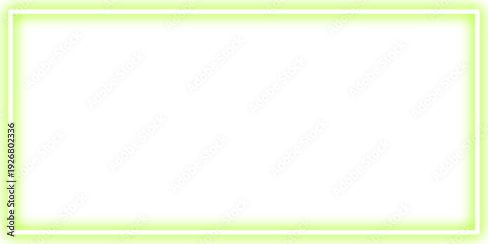 Obraz premium Vibrant neon green rectangular frame glowing brightly on dark background for creative advertising campaign or futuristic UI mockup design with copy space for text