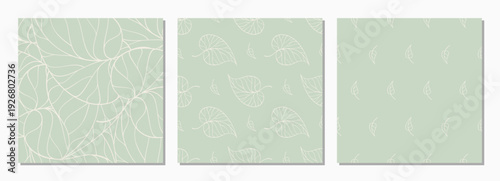 Minimal leaf seamless patterns. Sage green botanical background