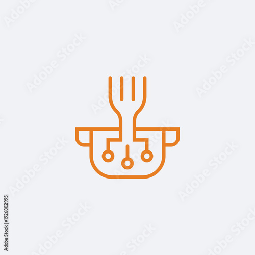Smart Kitchen Technology Logo with Cooking Pot Fork and Circuit Lines