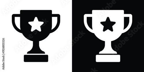 Winner trophy cup icon with a star. Symbol for first place achievement, victory, sports award, business excellence, and top performance recognition in a minimalist flat style