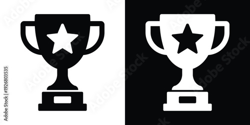 Winner trophy cup icon with a star. Symbol for first place achievement, victory, sports award, business excellence, and top performance recognition in a minimalist flat style