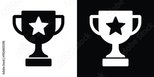Winner trophy cup icon with a star. Symbol for first place achievement, victory, sports award, business excellence, and top performance recognition in a minimalist flat style