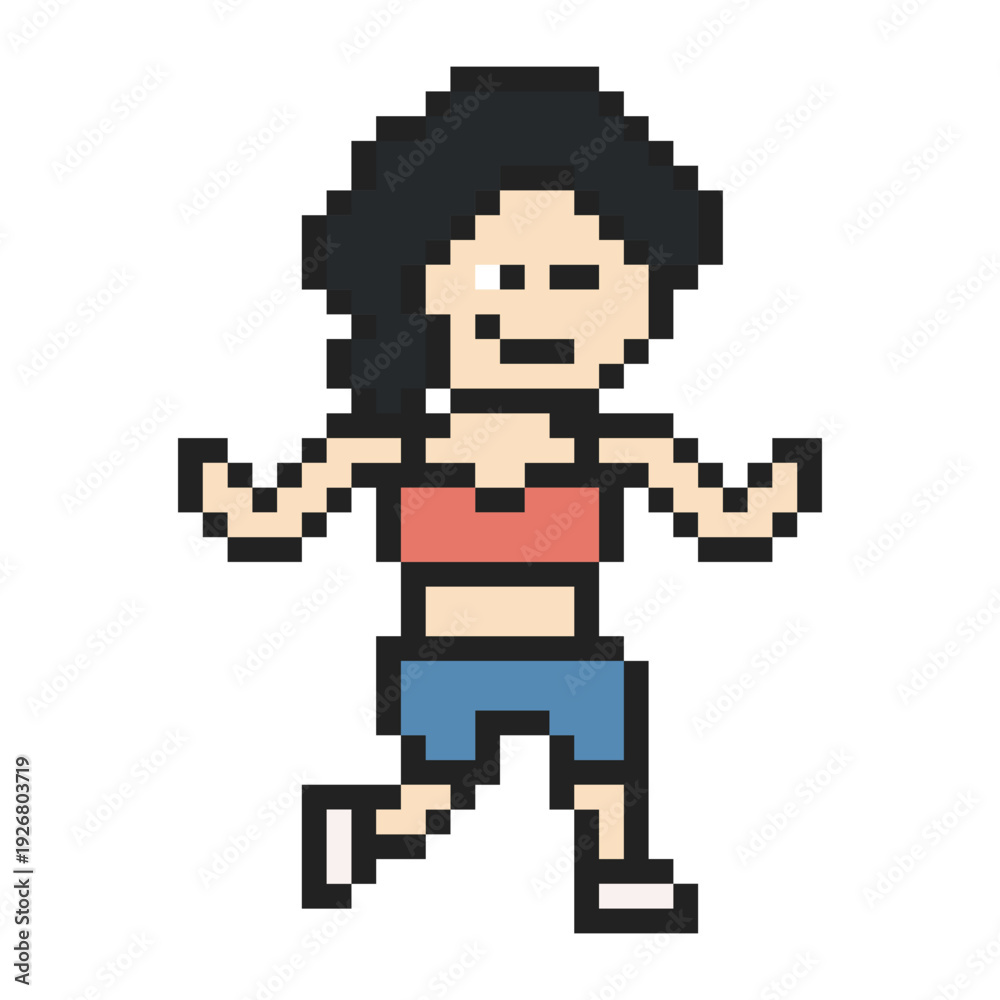 Obraz premium Character woman girl run exercise marathon race with gym,exercise,fitness,8bit,cartoon.