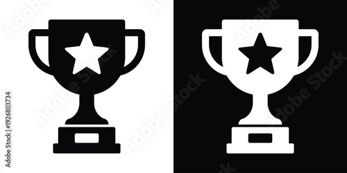 Winner trophy cup icon with a star. Symbol for first place achievement, victory, sports award, business excellence, and top performance recognition in a minimalist flat style
