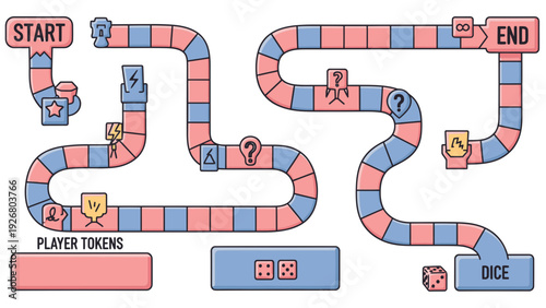 Board Game Path Vector Illustration Template for Playful Family Entertainment and Casual Gaming Fun, Blank Copy Space for Customization