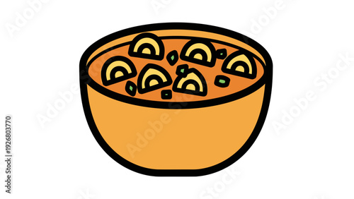 Bowl of Soup with Pasta and Greens Vector Illustration Flat Design for Food Blogs and Recipes