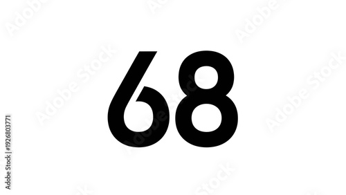 Bold Black Number 68 on White Background, Clean Typography Design, Graphic Element for Countdowns or Data Visualization