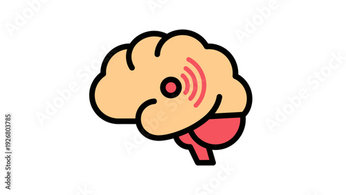 Brain with radiating waves illustration, medical concept, neurological activity, health care, science and research, flat design graphic