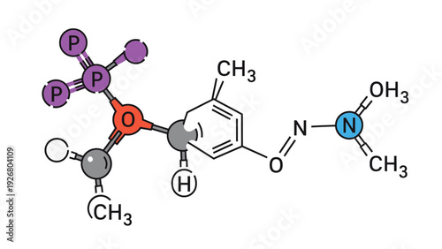 Chemical Structure of Organophosphate Pesticide with Phosphor and Nitrogen Atoms, Detailed Molecular Formula, Scientific Research and Agrochemical Concept