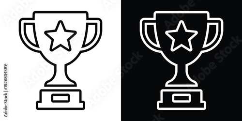 Winner trophy cup icon with a star. Symbol for first place achievement, victory, sports award, business excellence, and top performance recognition in a minimalist flat style