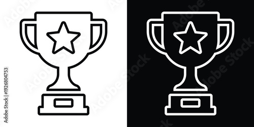 Winner trophy cup icon with a star. Symbol for first place achievement, victory, sports award, business excellence, and top performance recognition in a minimalist flat style