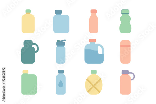 Pastel water flasks vector illustration – minimalistic design for branding and packaging