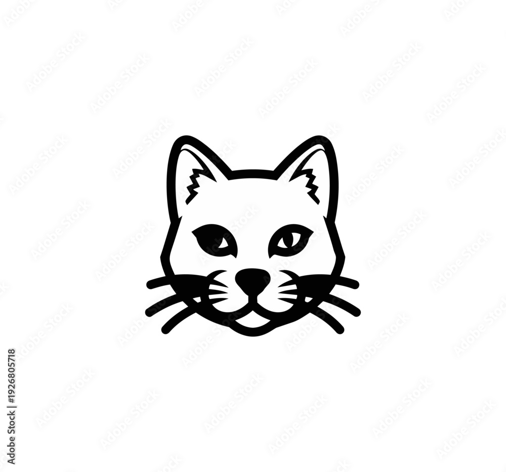 Fototapeta premium Stylized white cat head silhouette on black background