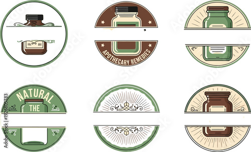 Set of vintage apothecary and herbal remedy label design vector graphics