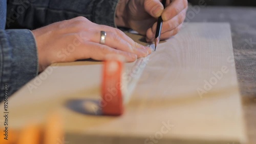 Marking the wooden detail woodworking