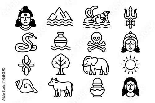 Minimalist icons depicting hindu culture and deities