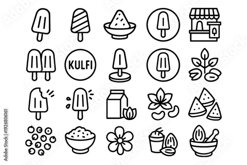 Minimalist ice cream and dessert icons collection in line art style