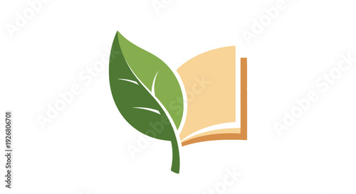 A green leaf icon combined with an open book, symbolizing nature, learning, education, and environmental knowledge.