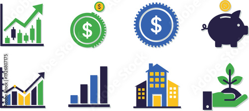 Collection of essential vector graphics representing financial growth and investment concepts