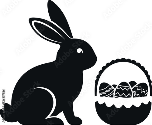 Easter bunny holding a basket of eggs on easter sunday morning