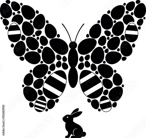 Easter butterfly and bunny silhouette art with polka dots and stripes