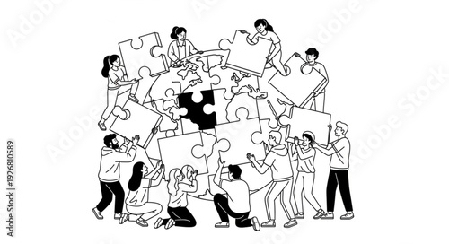 Teamwork and collaboration assembling puzzle pieces together to achieve a common goal.