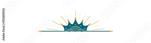 Decorative crown emblem with radiant sunburst illustration on black background