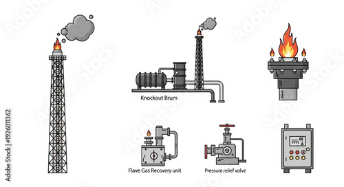 Industrial Equipment Depicting Oil and Gas Processing and Refining Operations.