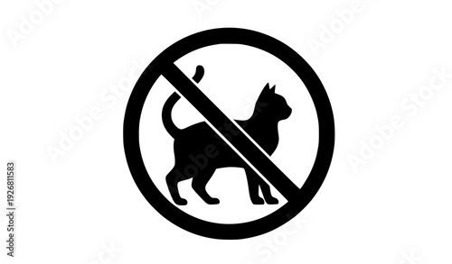 Photos No Cat Prohibition Icon Black and White Vector