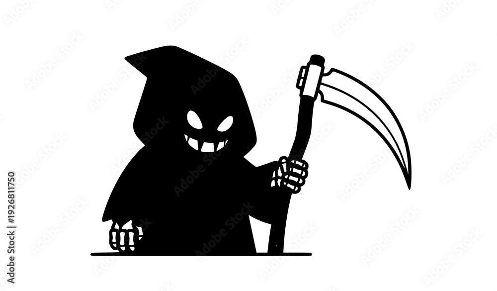 Obraz premium Cartoon Grim Reaper Character Halloween Flat Vector