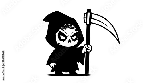 Scary Cartoon Grim Reaper with Scythe Flat Halloween Illustration
