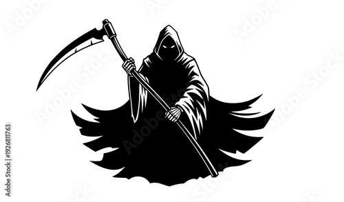 Grim Reaper Silhouette with Scythe Halloween Vector Illustration