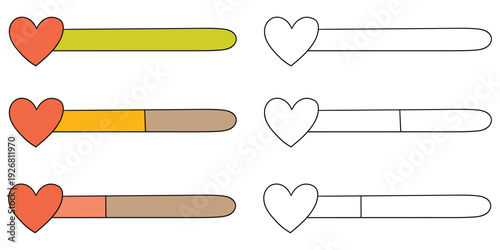 Hand-drawn cartoon and doodle set of health bars for video games on a white background.