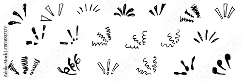 Set of hand drawn sparkles. Magic shine elements. Abstract twinkle sketches. Design accent icons isolated on white background.